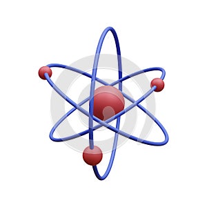 3d realistic atom with orbital electrons isolated on white background. Nuclear energy, scientific research, molecular chemistry,