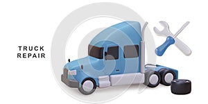 3d realistic banner truck service and repair. Vector illustration