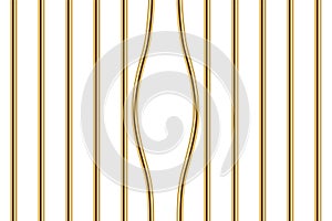 3D realistic broken golden cage with bent sticks to suspects crime escape from police jail, grate with gold curved rod