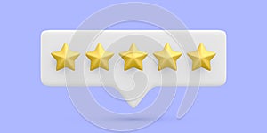 3d realistic bubble rating five stars for excellent services. Rating from customer, product review. Quality customer feedback