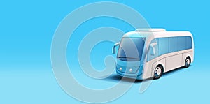 3d realistic bus render illustration, modern public transport concept car, white and blue colors