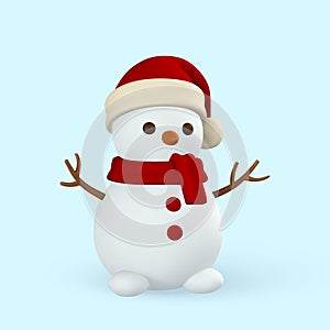 3d realistic Christmas snowman. Xmas or New Year`s decorative element. Vector illustration