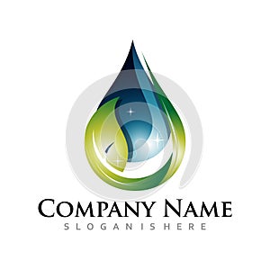 3D Realistic Droplet Water and Green Leaf Logo
