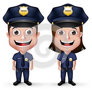 3D Realistic Friendly Police Characters Policeman and Policewoman