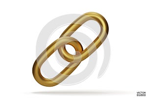 3d Realistic gold Chain or link Icon isolated on white background. Two chain links icon, Attach, Lock symbol. Blockchain link sign
