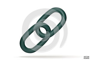 3d Realistic green Chain or link Icon isolated on white background. Two chain links icon, Attach, Lock symbol. Blockchain link