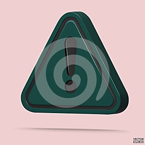 3d Realistic green triangle warning sign isolated on background. Hazard warning attention sign with exclamation mark symbol.