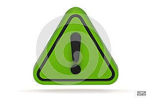 3d Realistic green triangle warning sign isolated on white background. Hazard warning attention sign with exclamation mark symbol