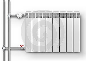 3D Realistic Heating Radiator On White Wall
