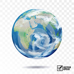 3D realistic, isolated vector earth with clouds, globe with view of the continents of North and South America