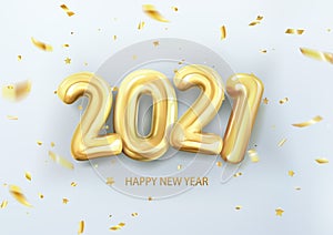 3d realistic isolated vector with gold gel balls as numbers two thousand and twenty one, 2021, New Year`s balloons with