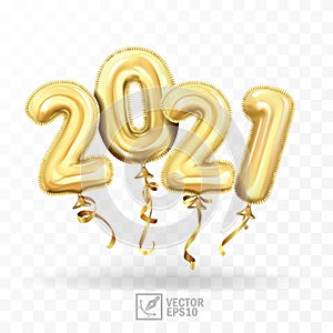 3d realistic isolated vector with gold gel balls as numbers two thousand and twenty one, 2021, New Year`s balloons to