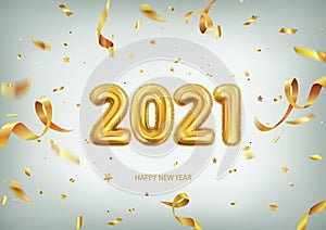 3d realistic isolated vector with golden gel balls arranged as a number two thousand twenty one, 2021, New Year`s