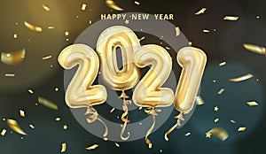 3d realistic isolated vector horizontal banner, golden gel balls arranged as a number two thousand twenty one, 2021, New