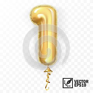 3d realistic isolated vector number one 1, gold helium balloon for your design decoration, party, birthday, ads