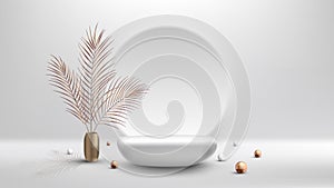 3D realistic luxury style empty white stone podium pedestal minimal wall scene circle backdrop