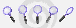 3d realistic magnifier lens, minimal details isolated element different angle view. Transparency glass search tool