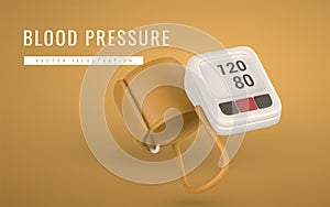 3d realistic medical blood pressure in cartoon style. Doctor equipment icon. Wellness and online healthcare concept. Vector