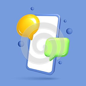 3d realistic mesh smartphone vector icon with chat bubble social media. Mobile with text frame. Incoming mail notify