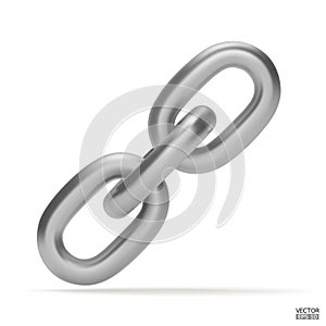 3d Realistic metal Chain or link Icon isolated on white background. Two chain links icon, Attach, Lock symbol. Blockchain link