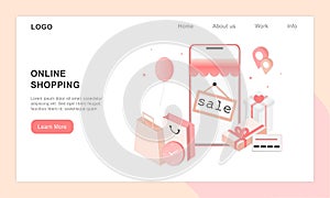 3D realistic online shopping on landing web page or mobile application concept of vector digital marketing template. Isometric pap