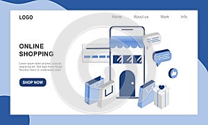 3D realistic online shopping on landing web page or mobile application concept of vector digital marketing template. Isometric pap