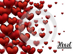 3D Realistic Red Hearts Background with Sweet Happy Valentines Day. Vector Illustration.