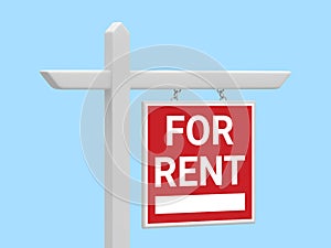 3d realistic rent estate sign isolated on blue background. House for rent concept design. Vector illustration