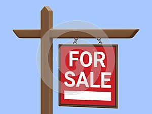 3d realistic sale real estate sign isolated on blue background. Home for sale concept. Vector illustration