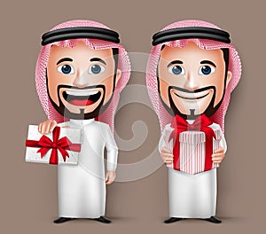 3D Realistic Saudi Arab Man Cartoon Character Holding and Giving Gift