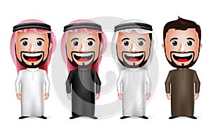 3D Realistic Saudi Arab Man Cartoon Character Wearing Different Traditional Thobe