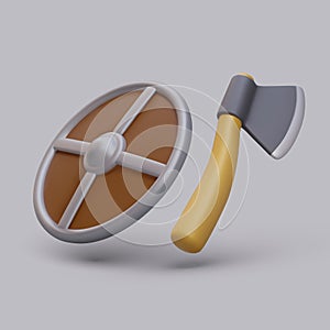 3d realistic shield axe for online computer game. Game of knights, defense and battle