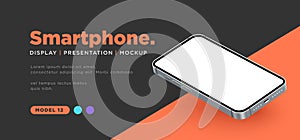 3d realistic smartphone display mockup vector. isolated angled perspective modern phone presentation