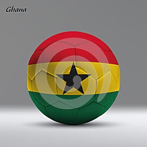 3d realistic soccer ball iwith flag of Ghana on studio backgroun