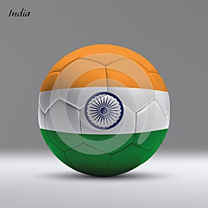 3d realistic soccer ball iwith flag of India on studio backgroun