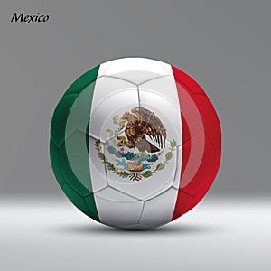 3d realistic soccer ball iwith flag of Mexico on studio background