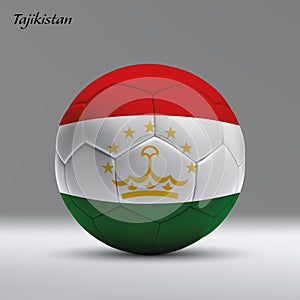 3d realistic soccer ball iwith flag of Tajikistan on studio back