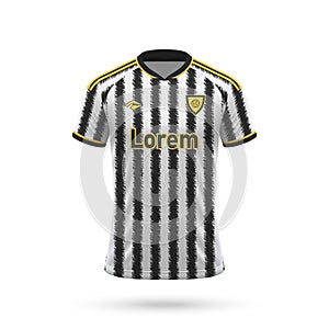 3d realistic soccer jersey in Juventus style, shirt template football kit 2023