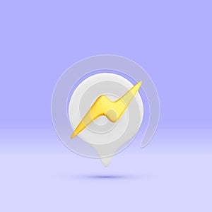 3d realistic speech bubble with thunder bolt isolated on light background. Flash lightning for online social communication on
