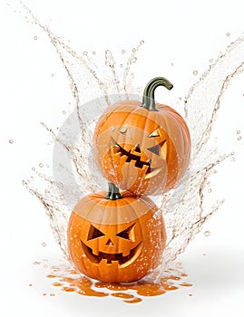 3D Realistic spooky Halloween Pumpkins in Perfect Harmony,with drops of water .