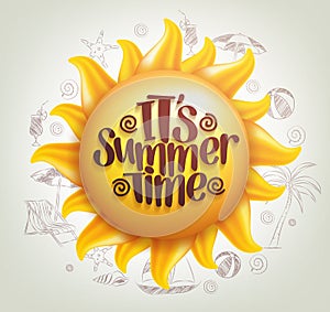 3D Realistic Sun Vector with Summer Time Title in a Background