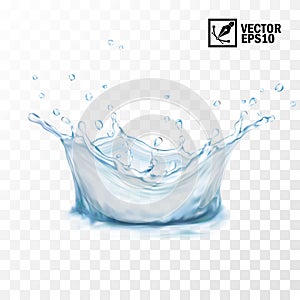 3D Realistic transparent isolated vector splash of water with drops. Editable handmade mesh