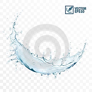 3D realistic transparent isolated vector splash of water with drops in the form of a circle or vortex on light