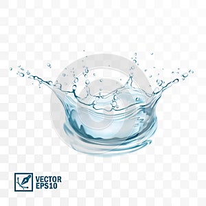 3D realistic transparent isolated vector splash of water with drops in the form of a crown on light background