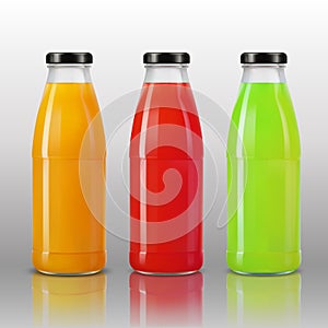 3d realistic transparent juice bottle vector mockup