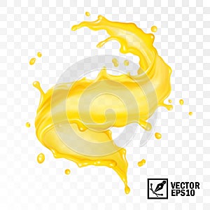 3d realistic transparent vector splash juice, tea, oil or paint, swirl