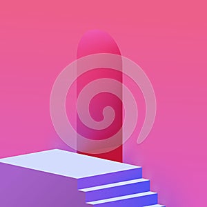 3d realistic trendy pastel minimalist architecture with arch wall and stairs vector background