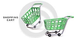 3d realistic two green shopping carts isolated on white background. Vector illustration