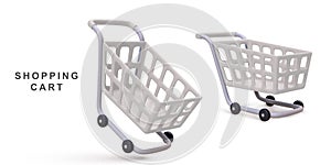 3d realistic two white shopping carts isolated on white background. Vector illustration