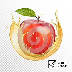 3D Realistic vector apple in a transparent splash of juice. Editable handmade mesh